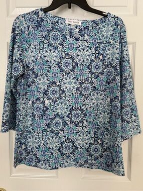 Emily Daniels Blue Mosaic-Print Long Sleeve Top